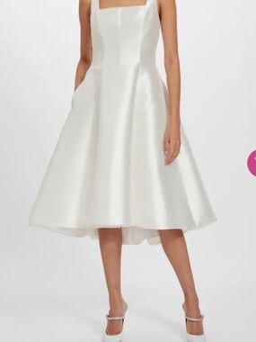 Amsale Ivory Satin Mikado Square Neck High-Low Dress